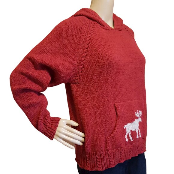 Woolrich Hoodie Sweater Women's M Fits Small Red Reindeer Pullover Knit Pocket - Picture 11 of 11